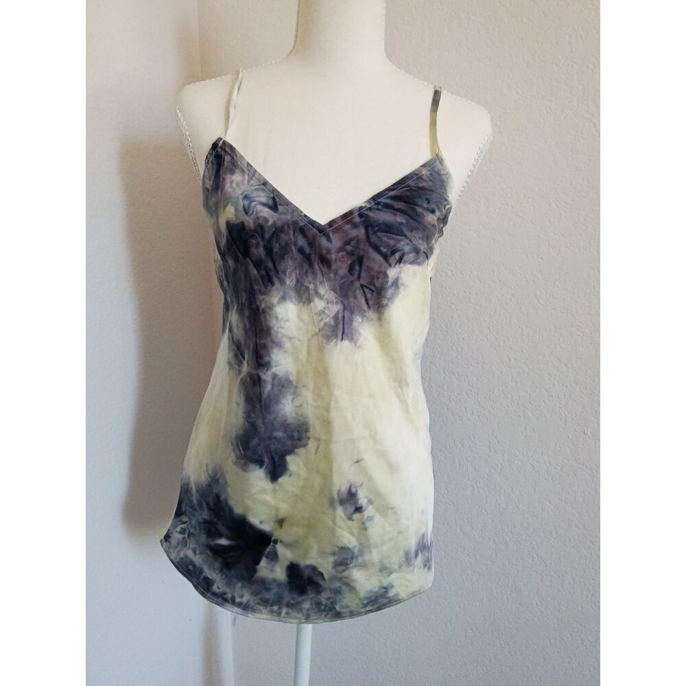 Y2K Shibori Tie Dye Satin Cami Top Silk Look Grunge Slip Tank